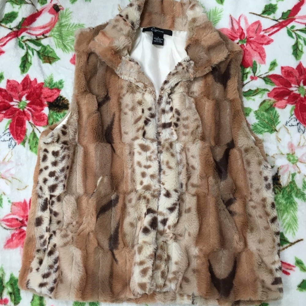 Faux Fur Animal Print Vest - Sz S